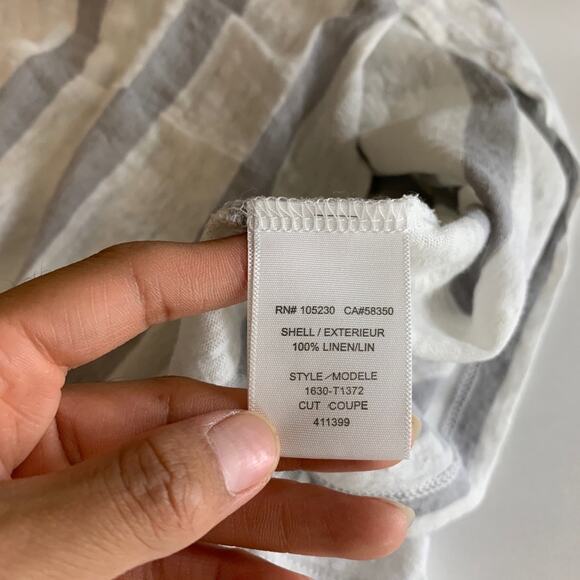 Joie Shirt Womens S Small White Gray Linen Short Sleeve Striped Crew Neck Tee - Picture 8 of 10